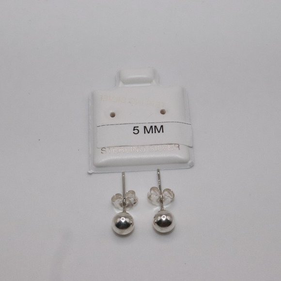925 Sterling Silver Genuine Round Ball Stud Earrings 5mm / Pair / Men Women Kids - Picture 3 of 7